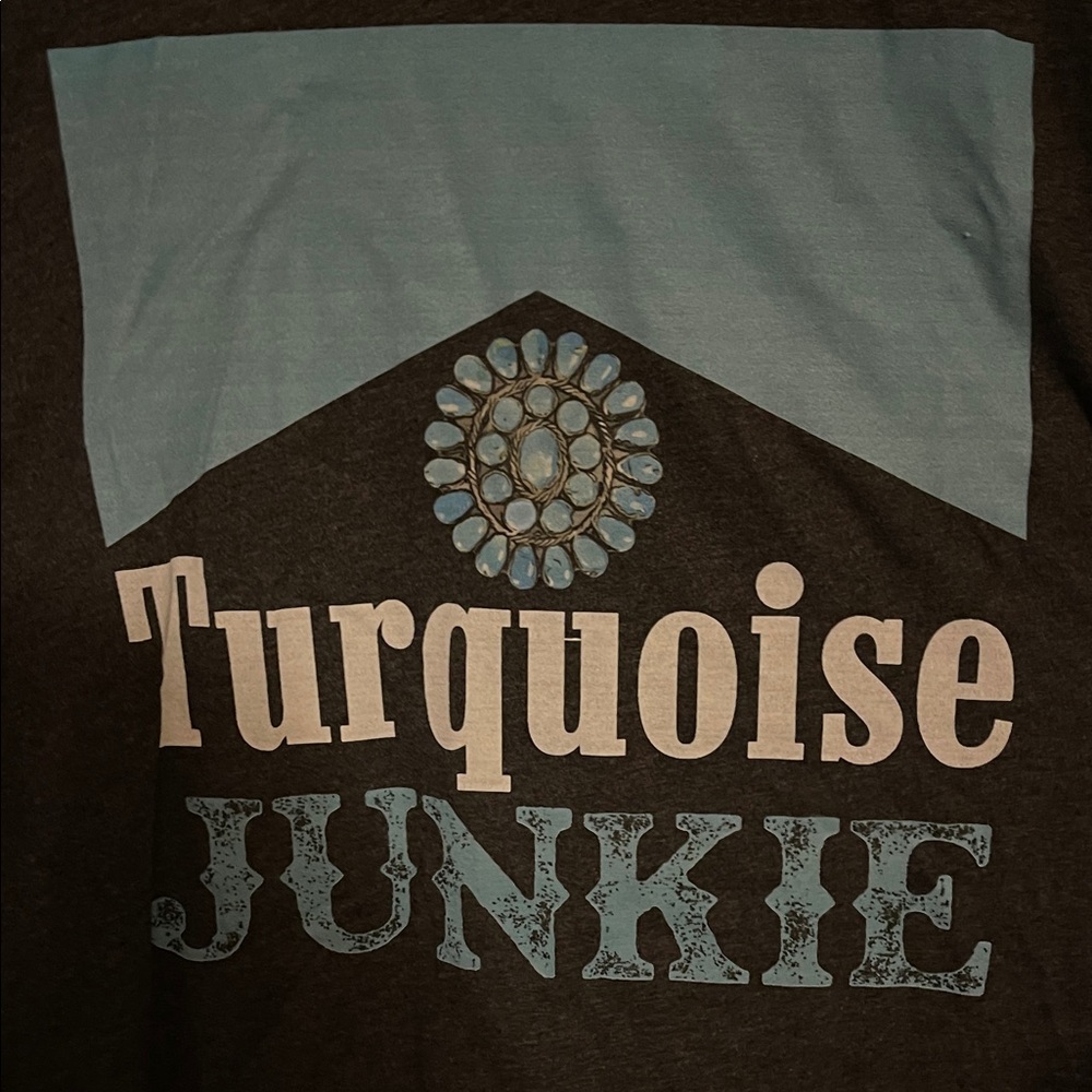 Bella Canvas Black Graphic V-Neck Tee with Turquoise Print - Picture 2 of 5